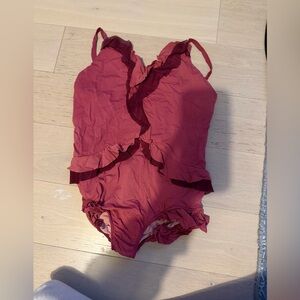 Joyfolie Ruffled Burgundy Bodysuit